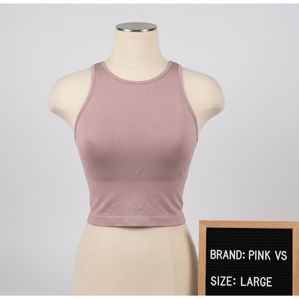 PINK Victoria's Secret Large Crop Tank Top Mauve High Neck Shelf Bra VS